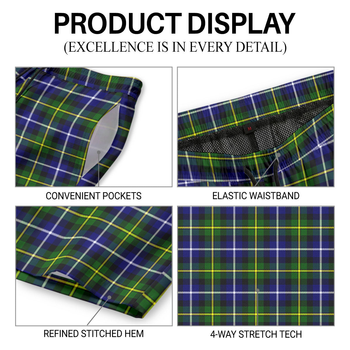 McNeil of Barra Modern Tartan Crest Men's Beach Shorts