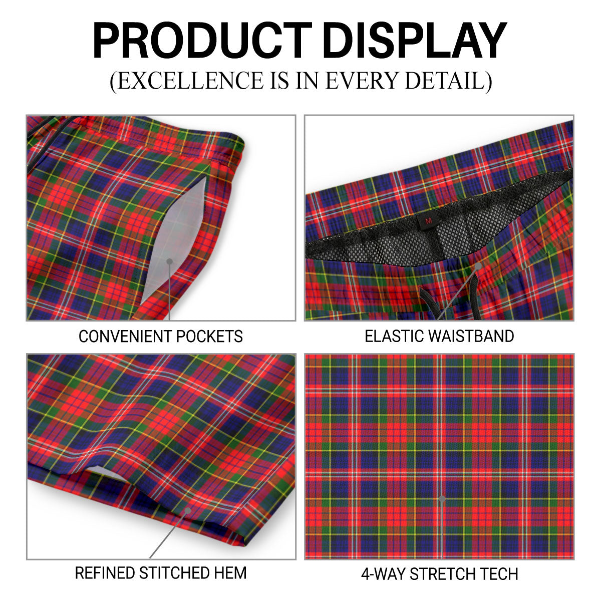 McPherson Modern Tartan Crest Men's Beach Shorts