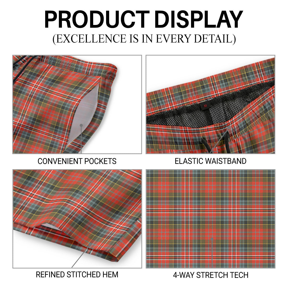 McPherson Weathered Tartan Crest Men's Beach Shorts