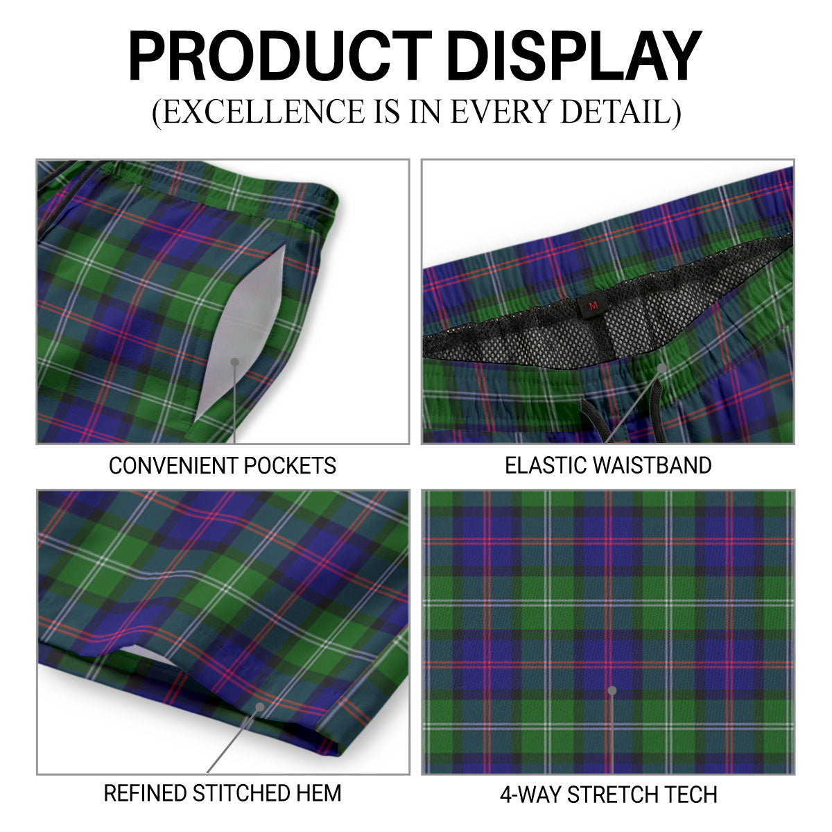 McThomas Modern Tartan Crest Men's Beach Shorts
