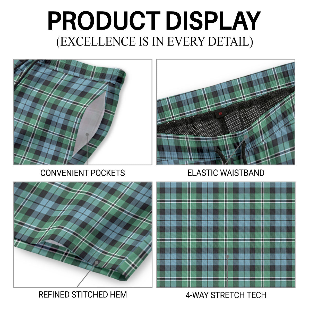 Melville Tartan Crest Men's Beach Shorts
