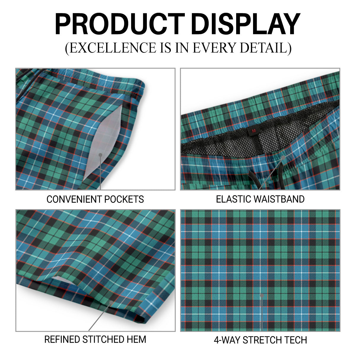 Mitchell Ancient Tartan Crest Men's Beach Shorts