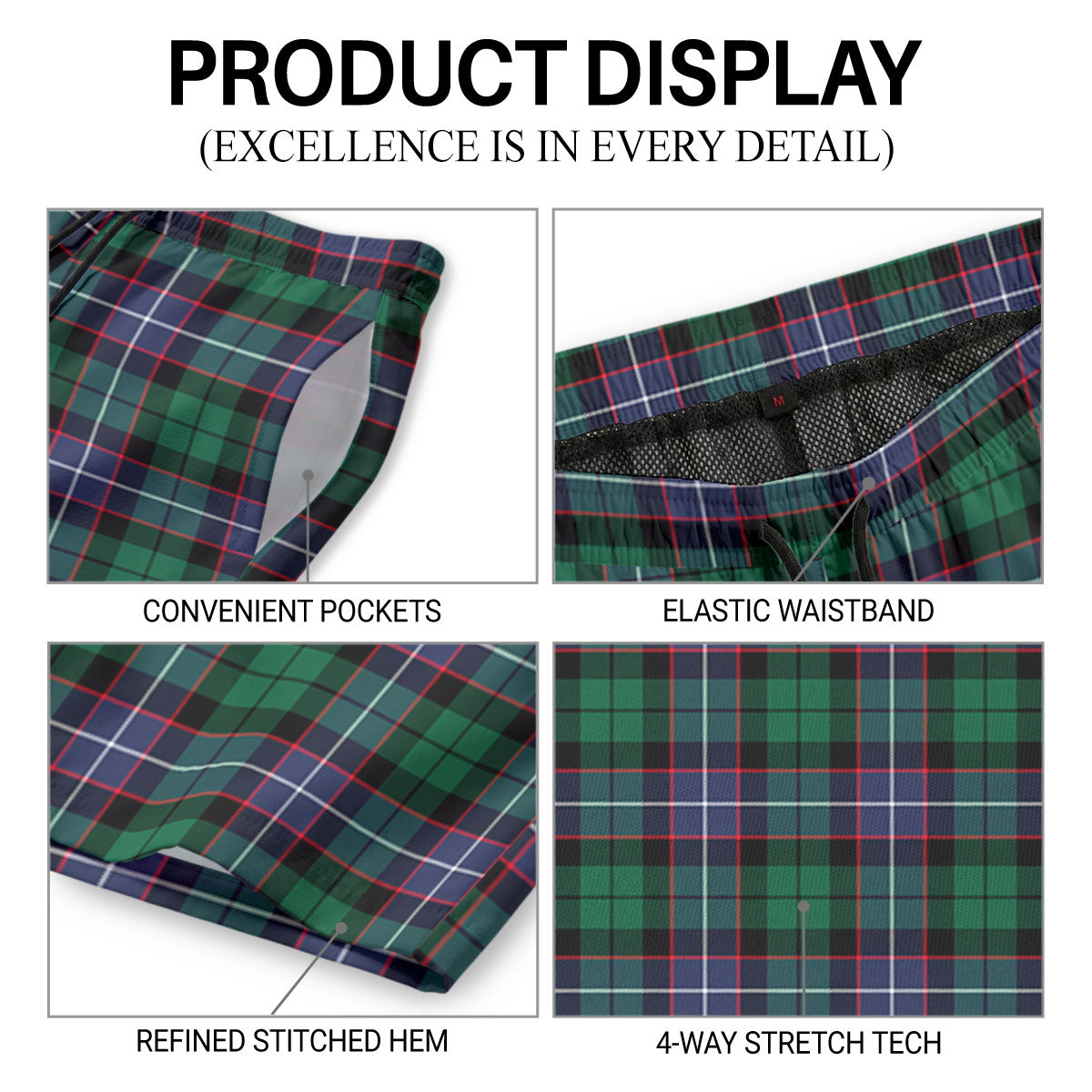 Mitchell Modern Tartan Crest Men's Beach Shorts