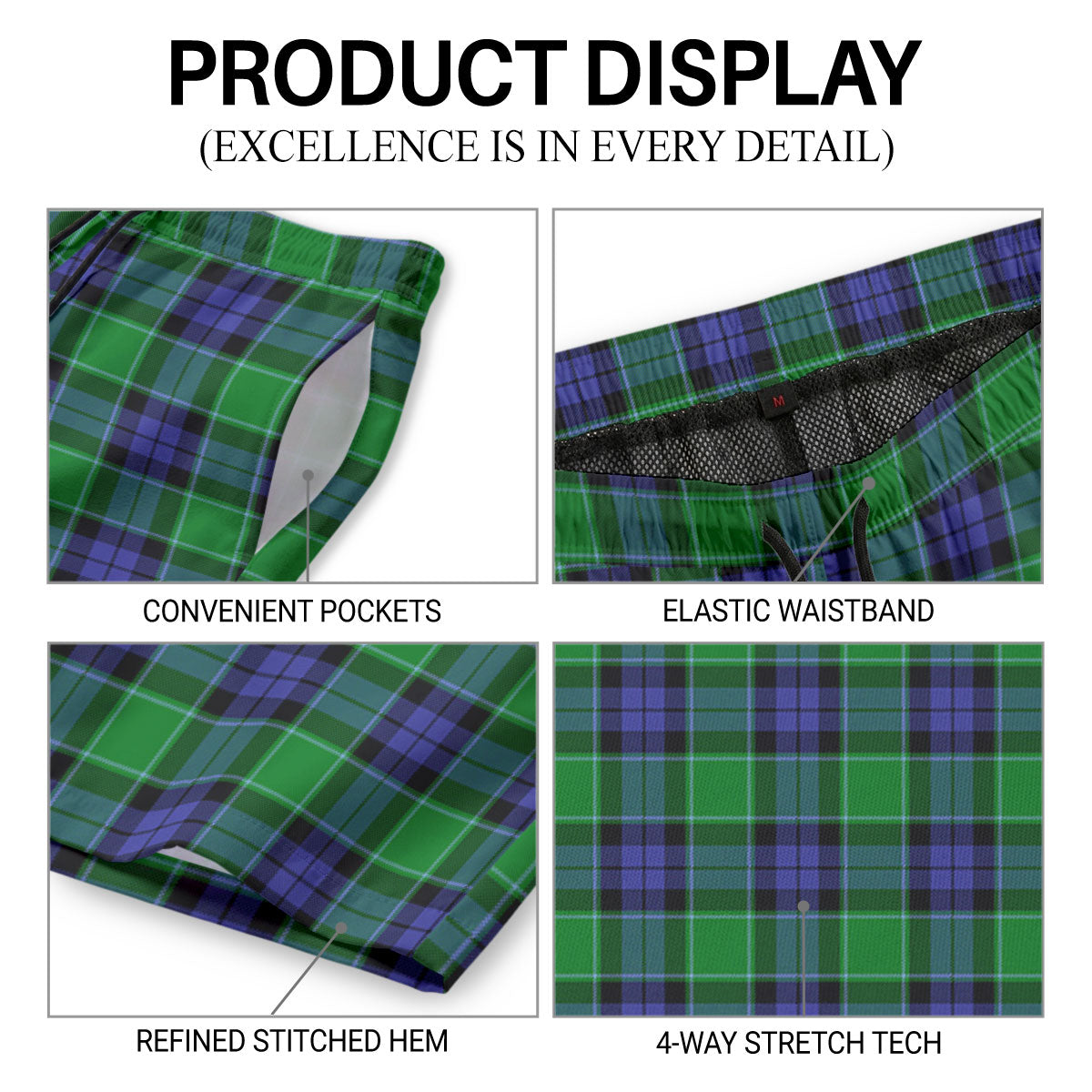 Monteith Tartan Crest Men's Beach Shorts