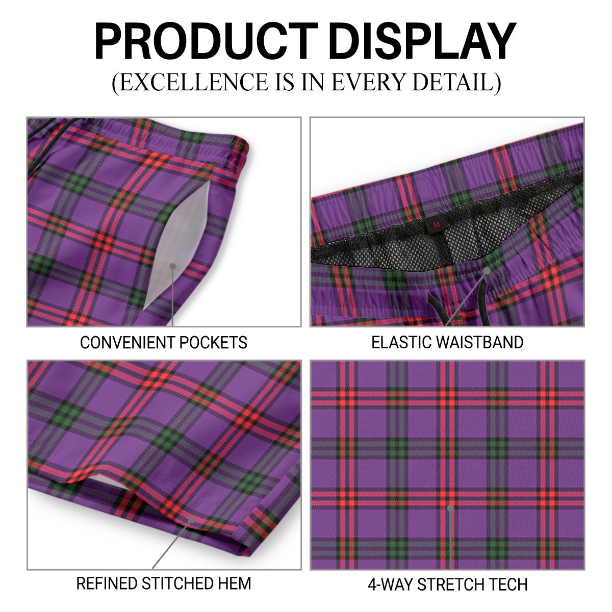 Montgomery Modern Tartan Crest Men's Beach Shorts