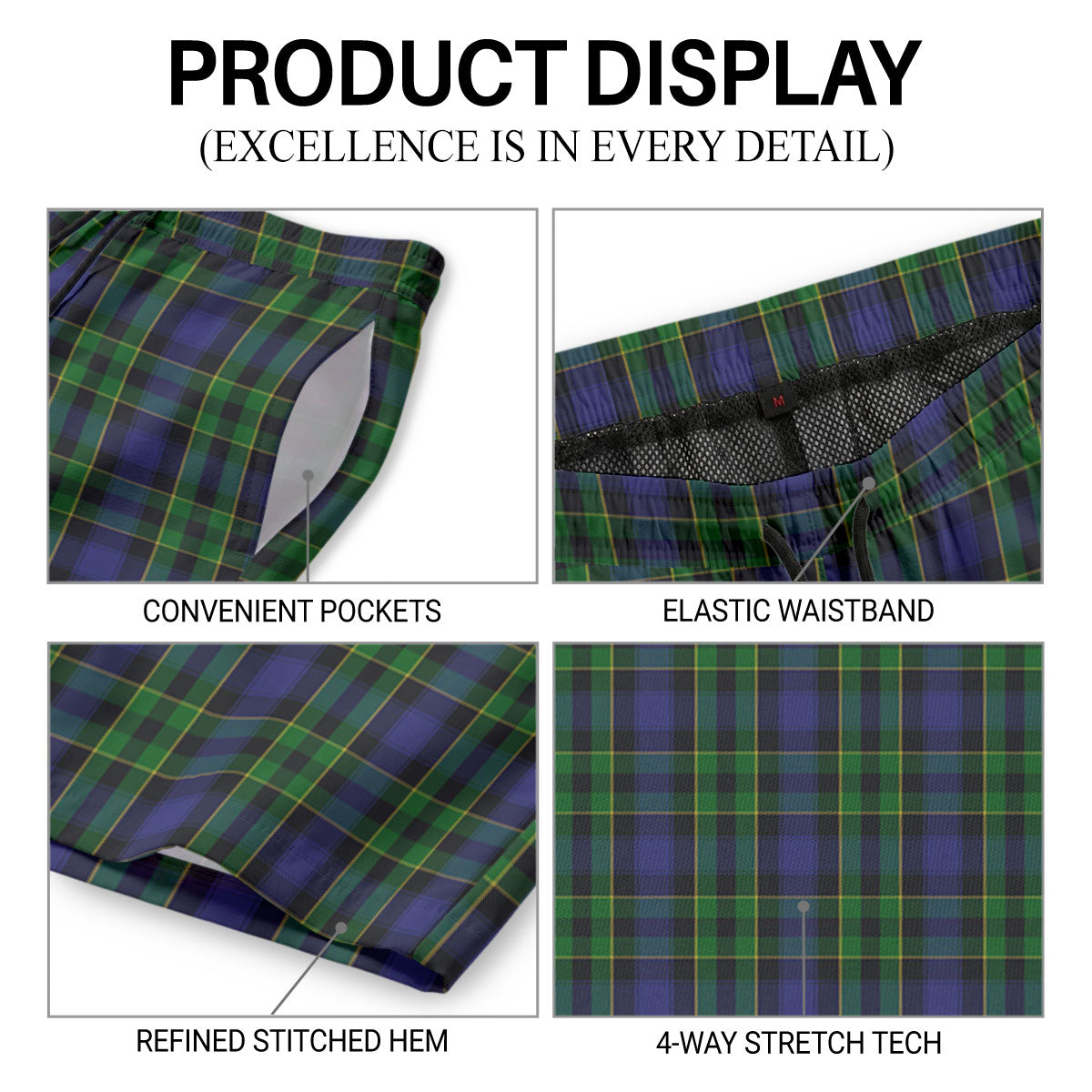 Mowat Modern Tartan Crest Men's Beach Shorts