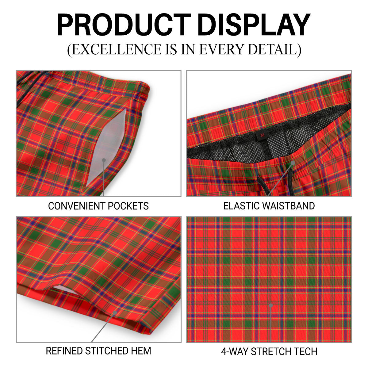 Munro Modern Tartan Crest Men's Beach Shorts