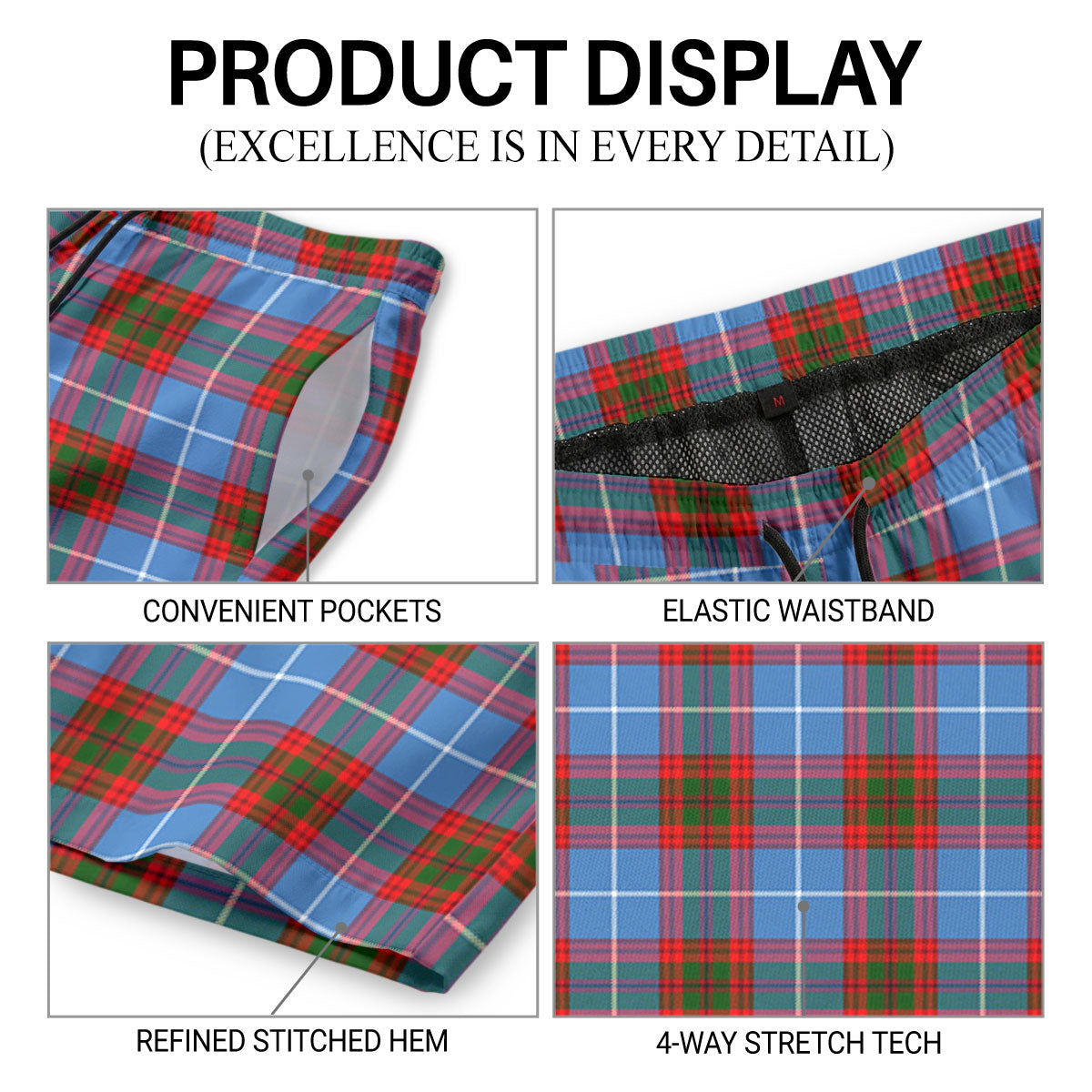 Newton Tartan Crest Men's Beach Shorts