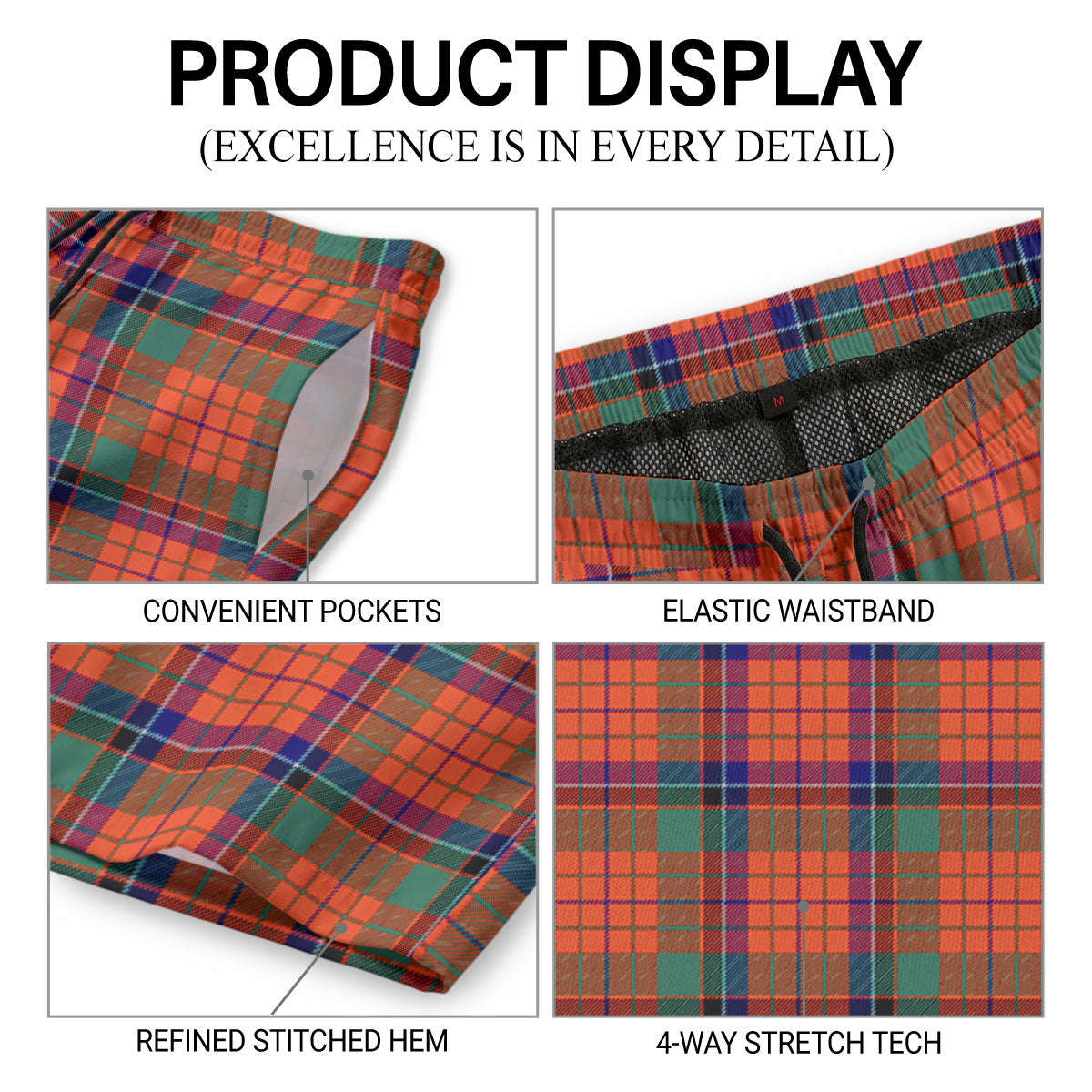 Nicolson Ancient Old Tartan Crest Men's Beach Shorts