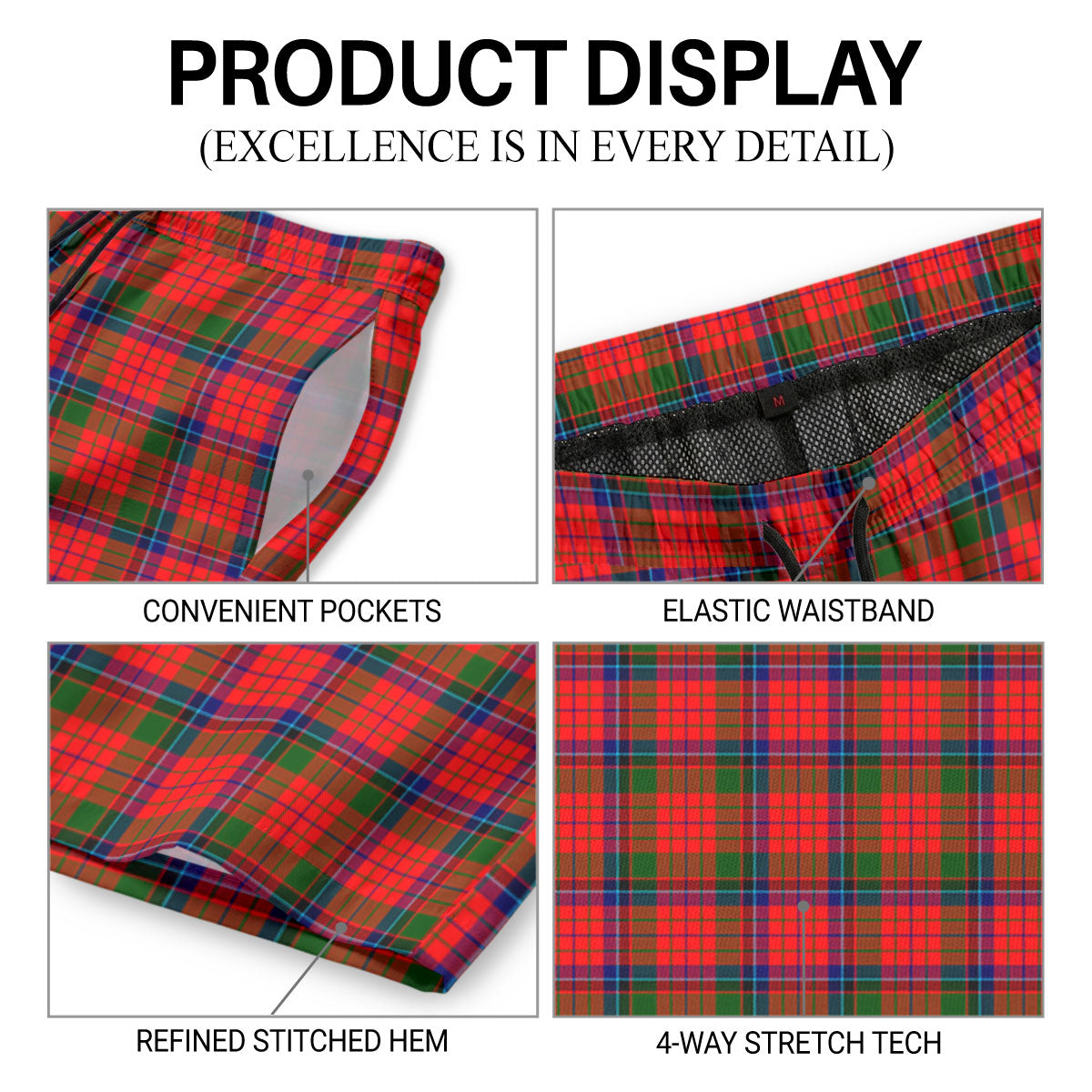 Nicolson Modern Tartan Crest Men's Beach Shorts