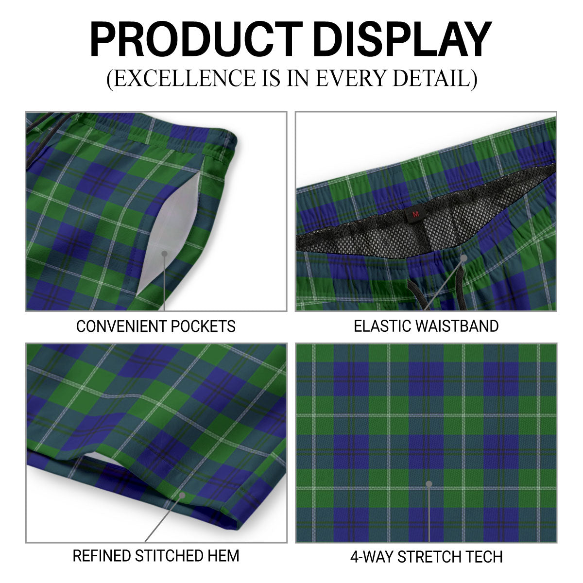 Oliphant Modern Tartan Crest Men's Beach Shorts
