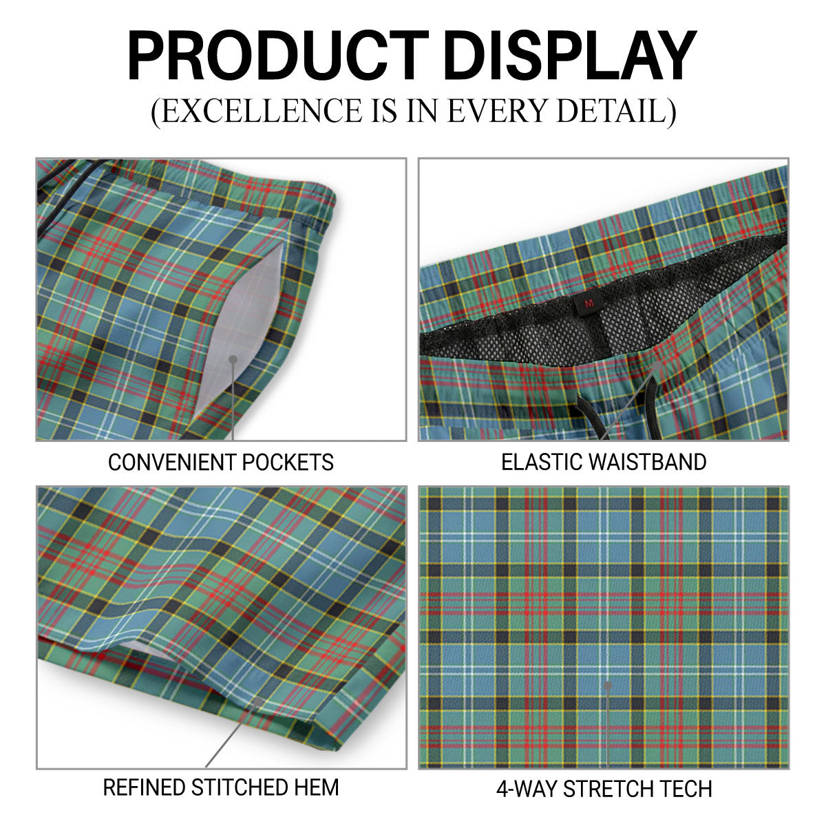 Paisley District Tartan Crest Men's Beach Shorts