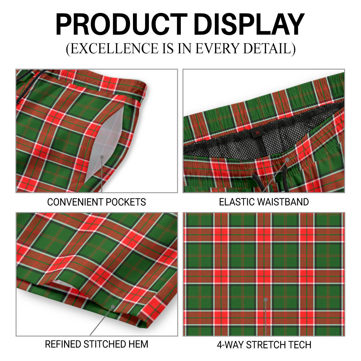 Pollock Tartan Crest Men's Beach Shorts