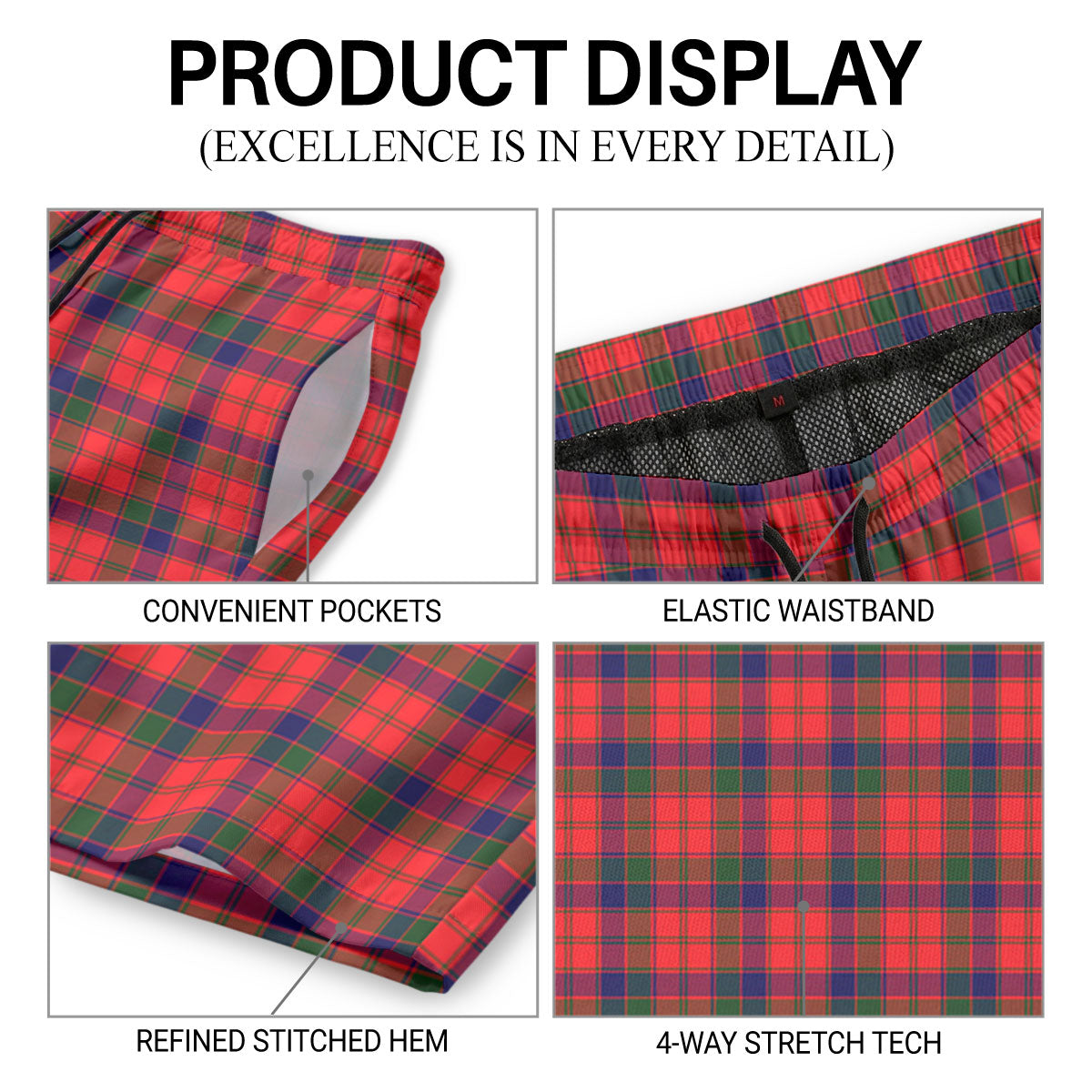Robertson Modern Tartan Crest Men's Beach Shorts