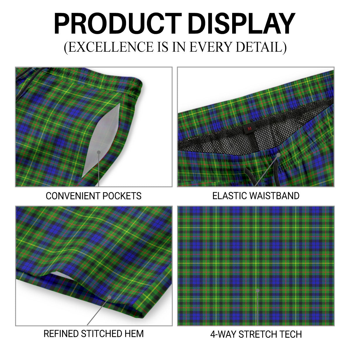 Rollo Modern Tartan Crest Men's Beach Shorts