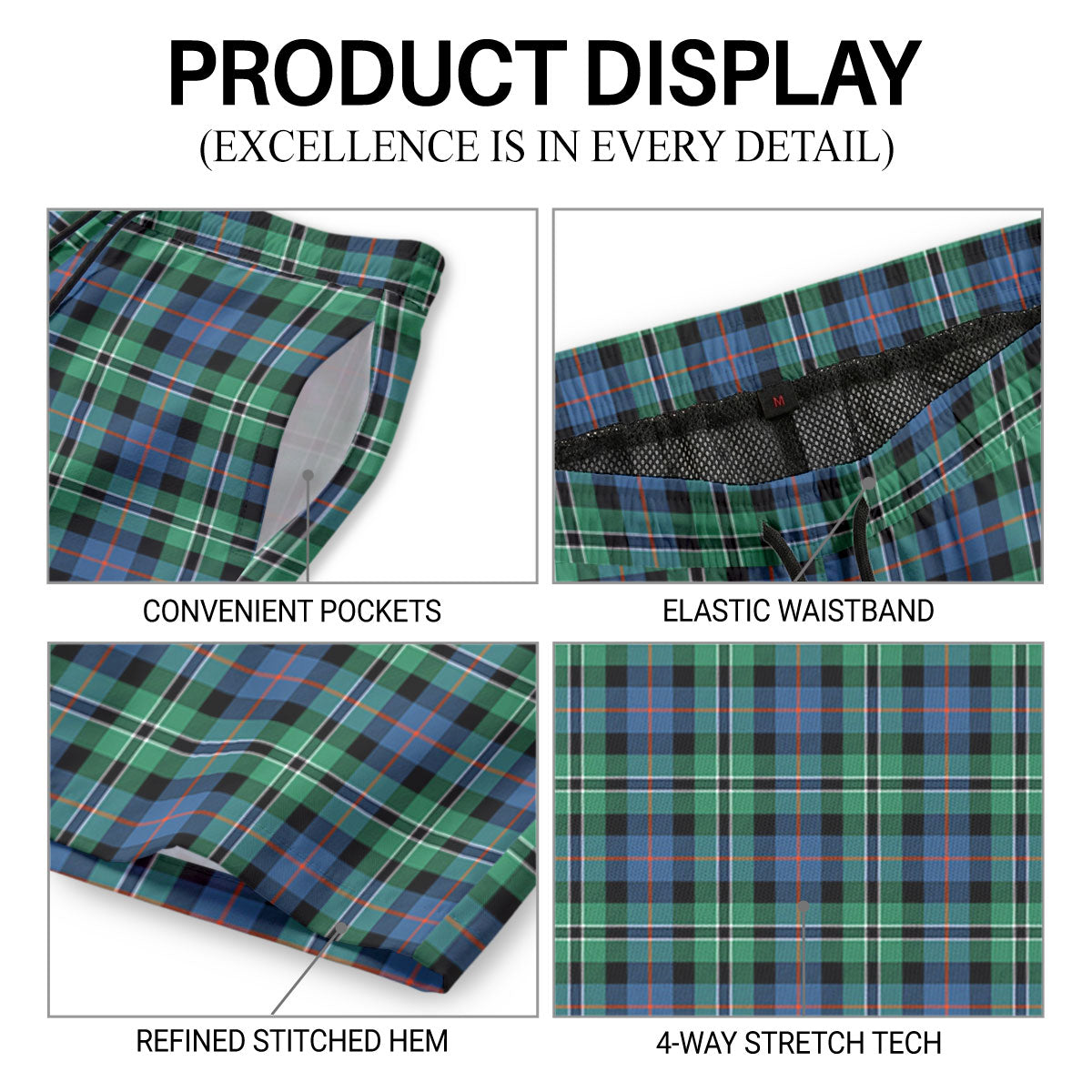 Rose Hunting Ancient Tartan Crest Men's Beach Shorts