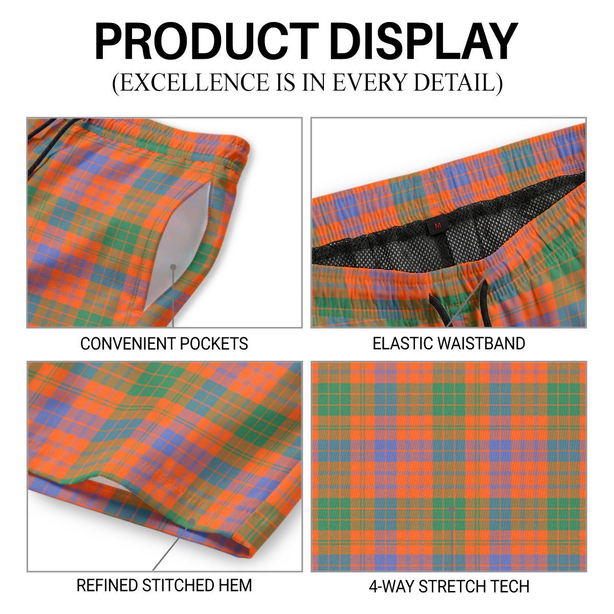 Ross Ancient Tartan Crest Men's Beach Shorts