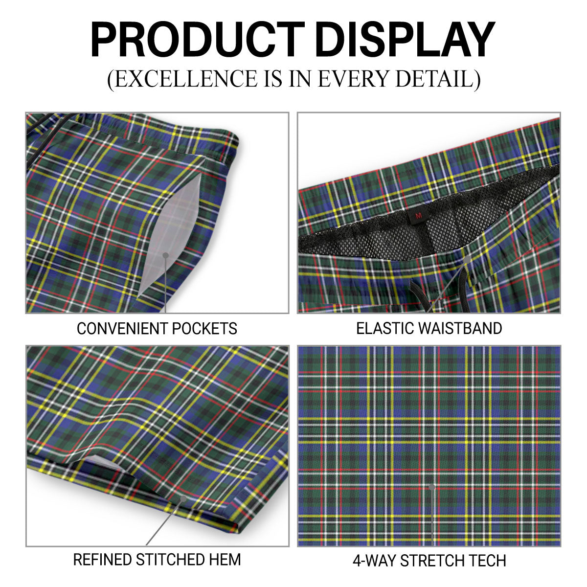 Scott Green Modern Tartan Crest Men's Beach Shorts