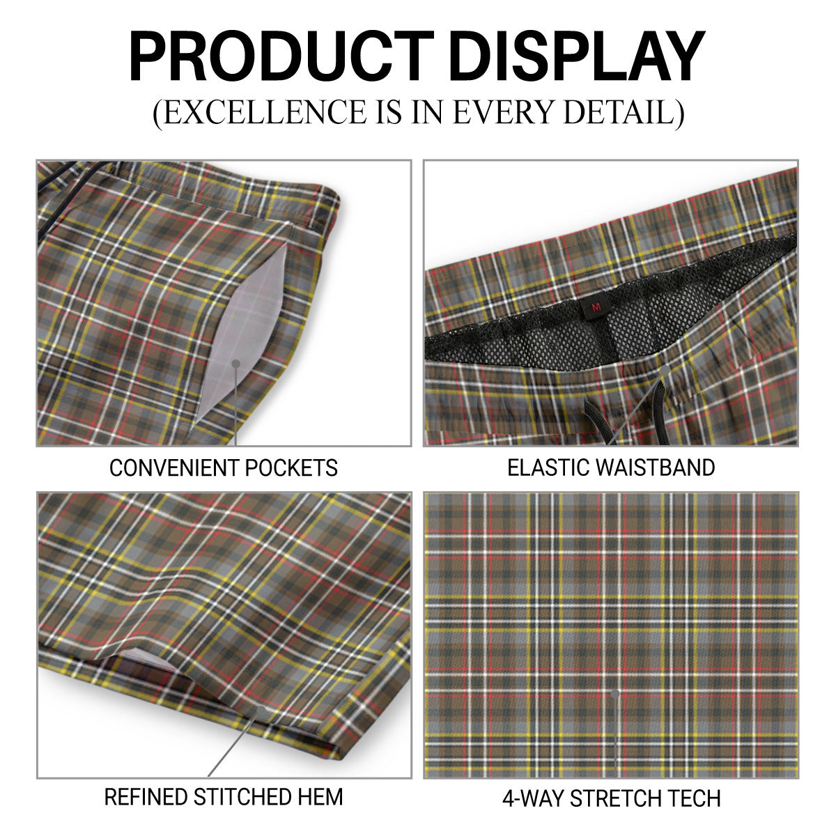 Scott Green Weathered Tartan Crest Men's Beach Shorts
