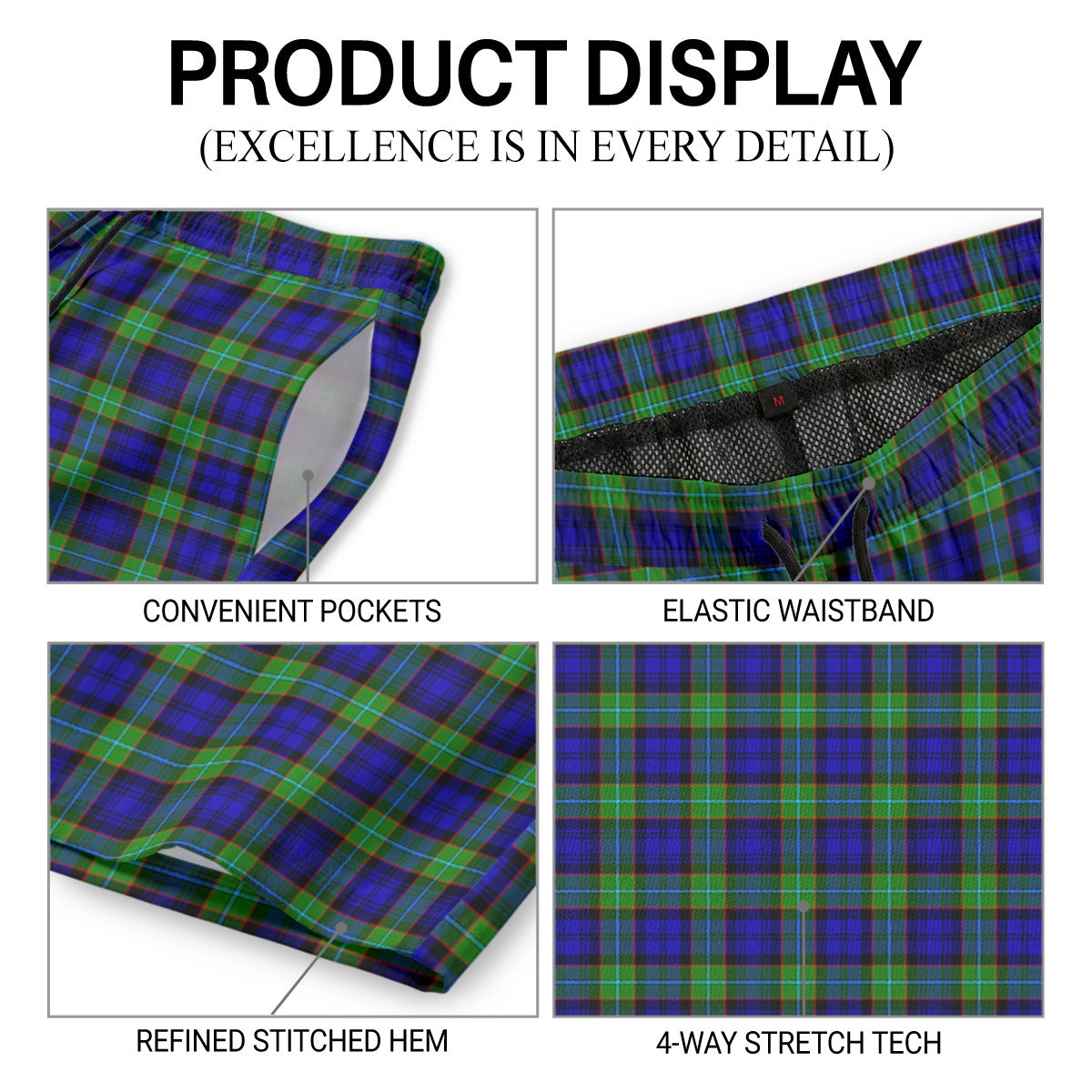 Sempill Modern Tartan Crest Men's Beach Shorts