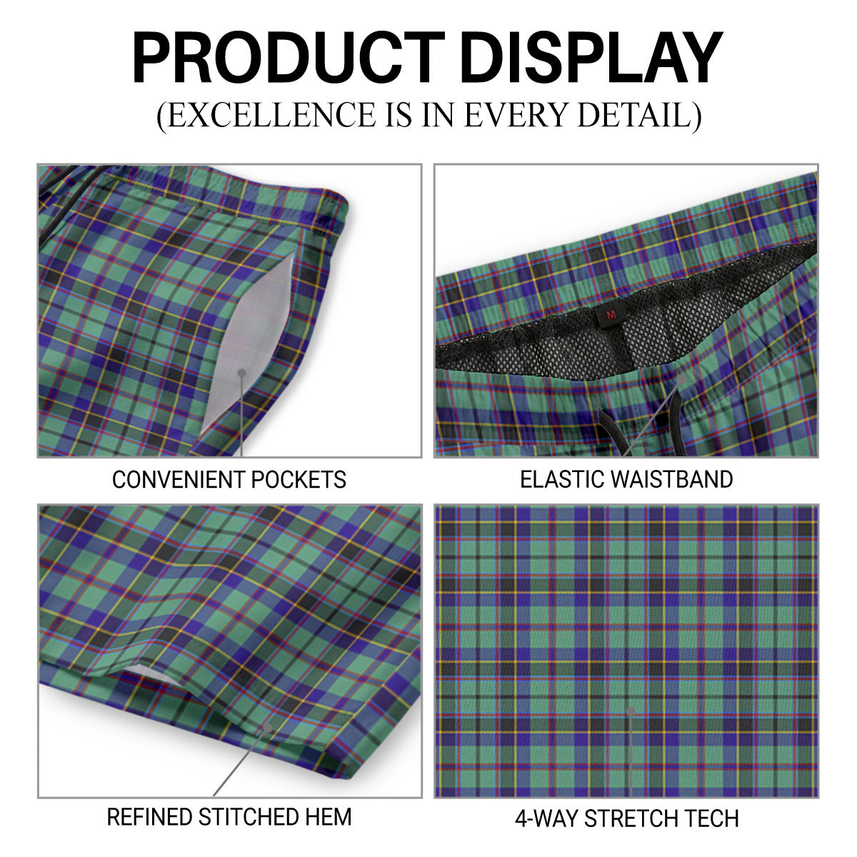 Stevenson Tartan Crest Men's Beach Shorts