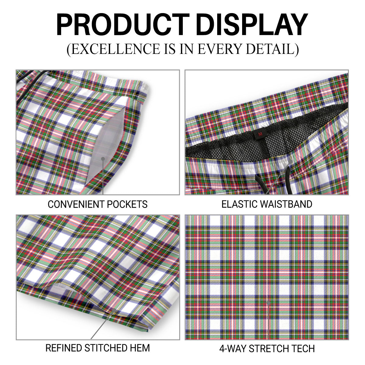 Stewart Dress Modern Tartan Crest Men's Beach Shorts