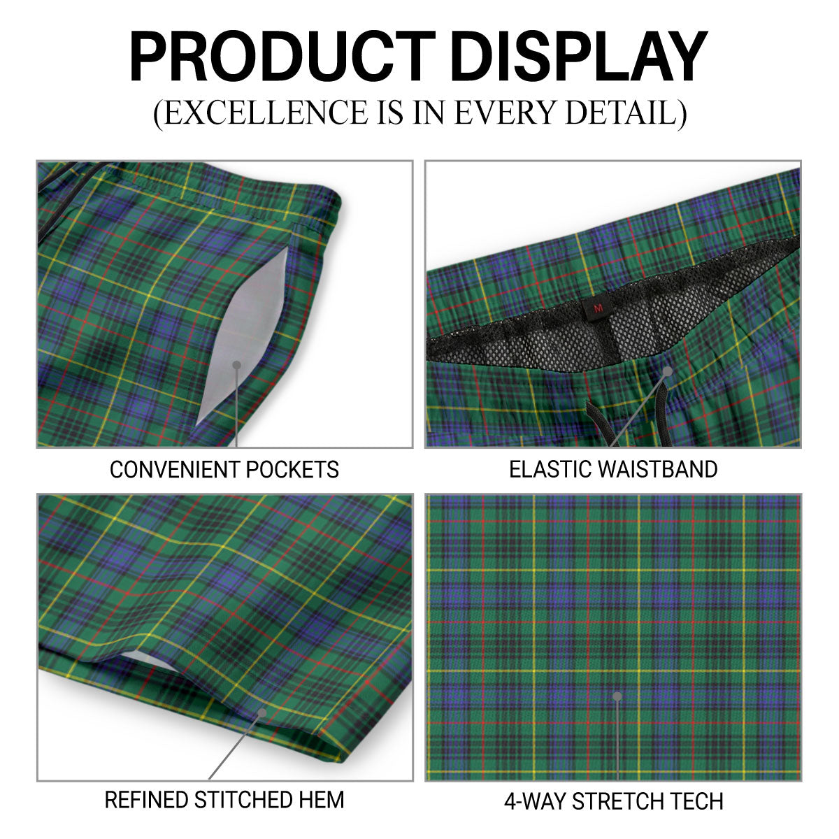 Stewart Hunting Modern Tartan Crest Men's Beach Shorts