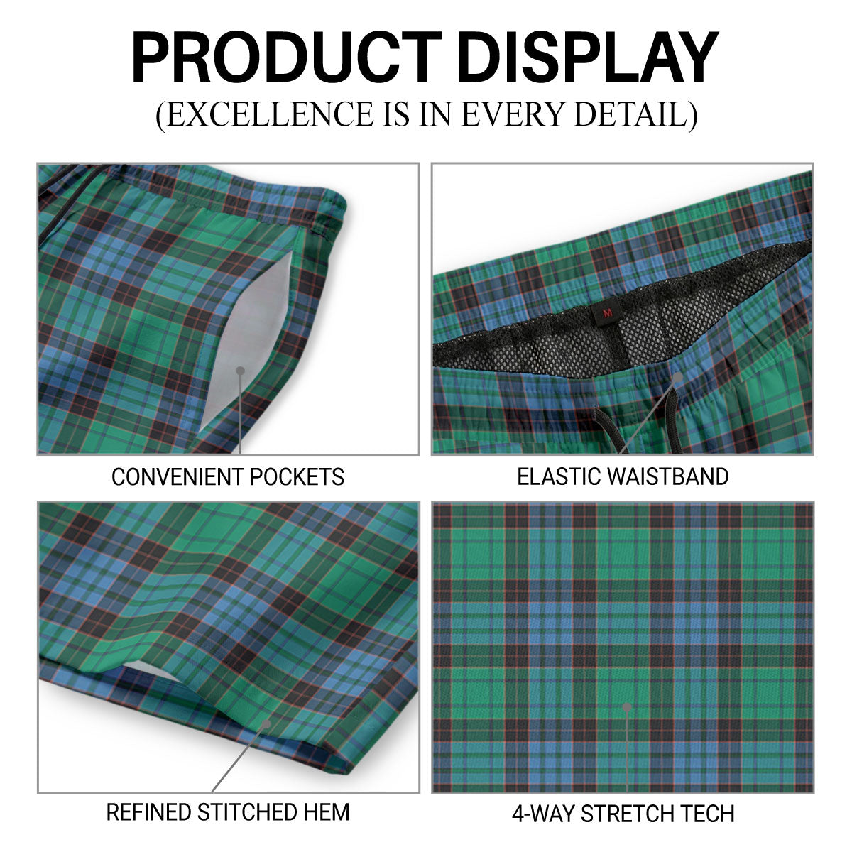 Stewart Old Ancient Tartan Crest Men's Beach Shorts