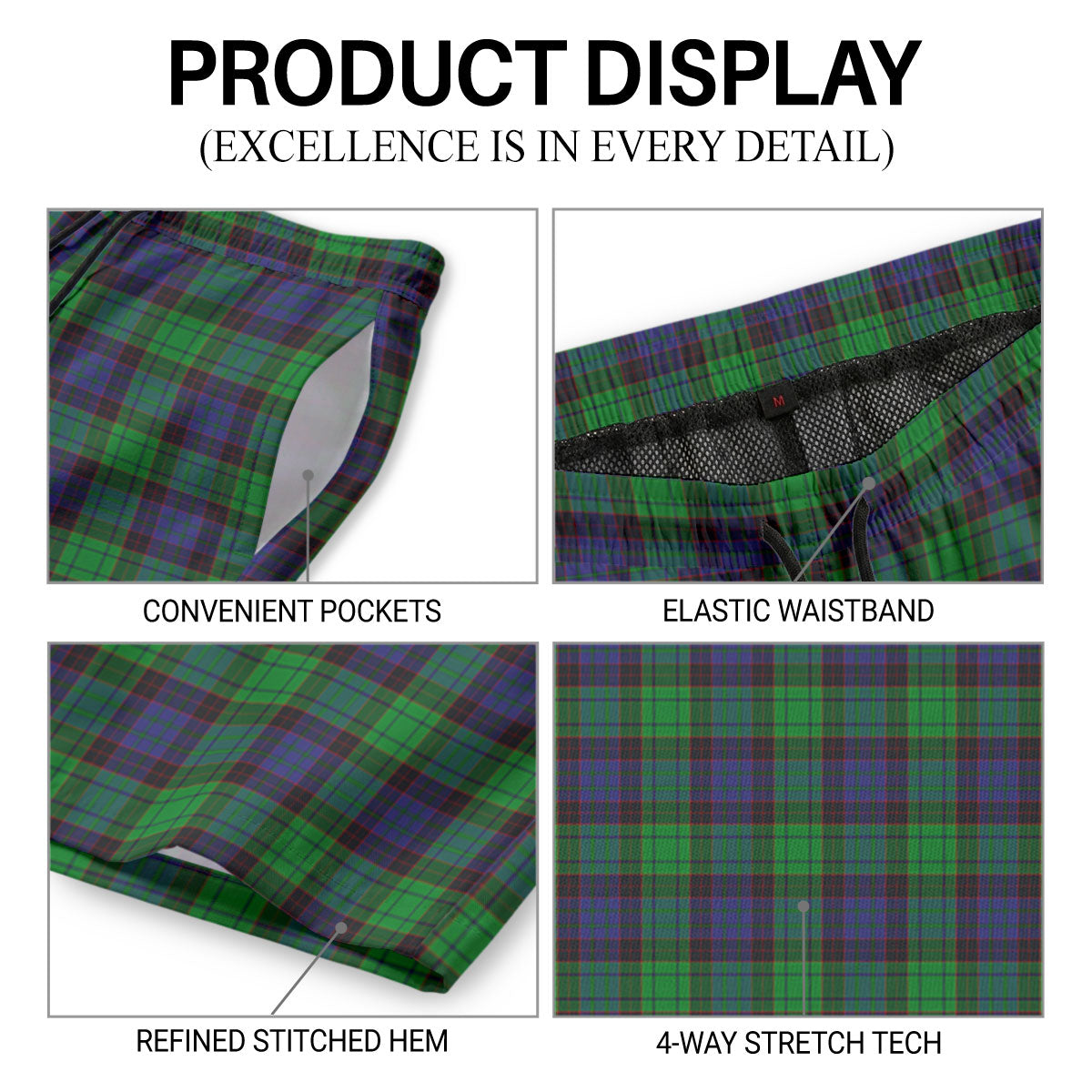 Stewart Old Modern Tartan Crest Men's Beach Shorts