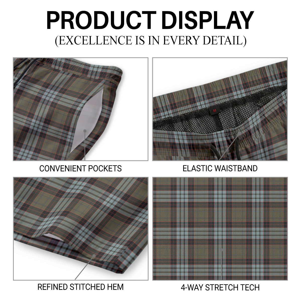 Stewart Old Weathered Tartan Crest Men's Beach Shorts