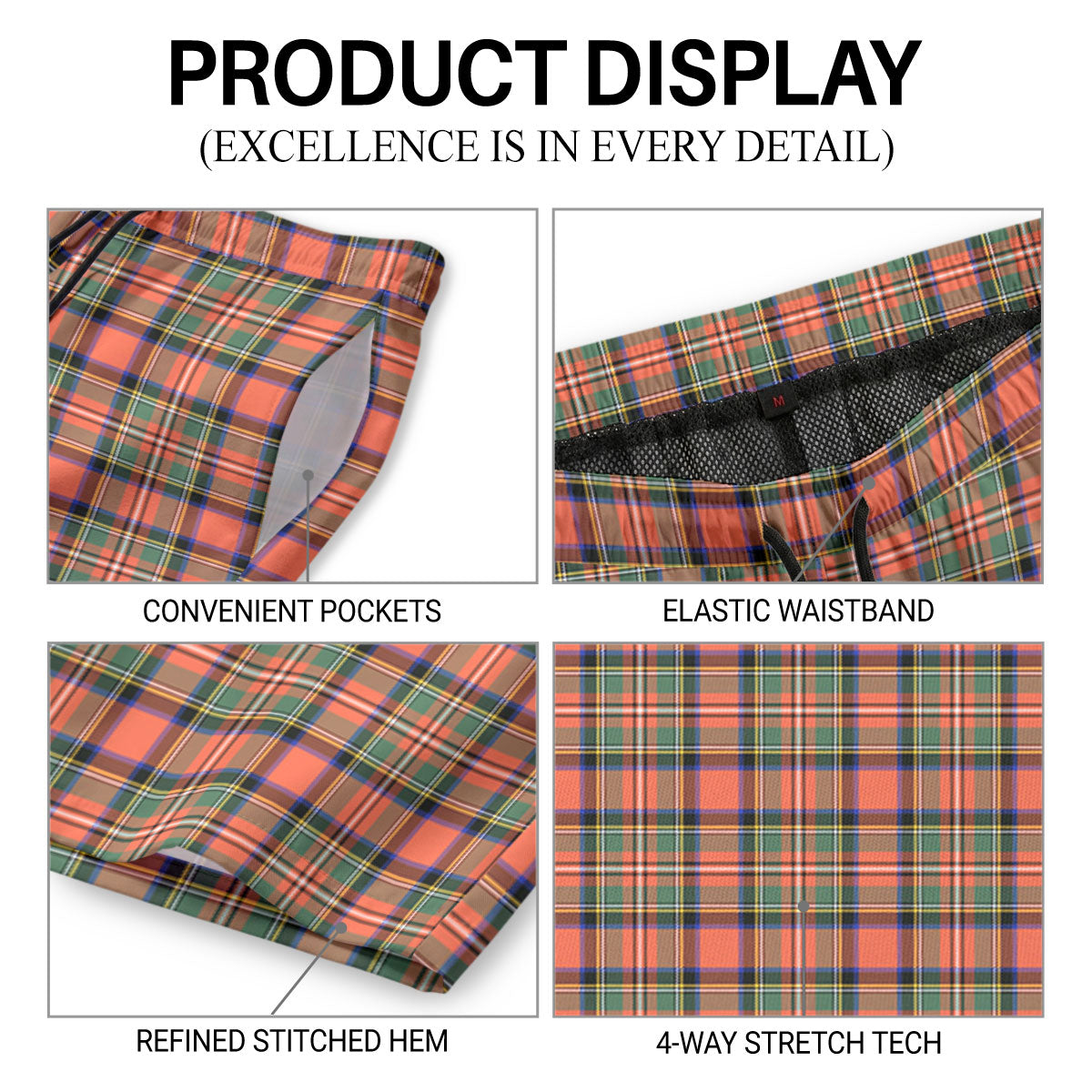 Stewart Royal Ancient Tartan Crest Men's Beach Shorts