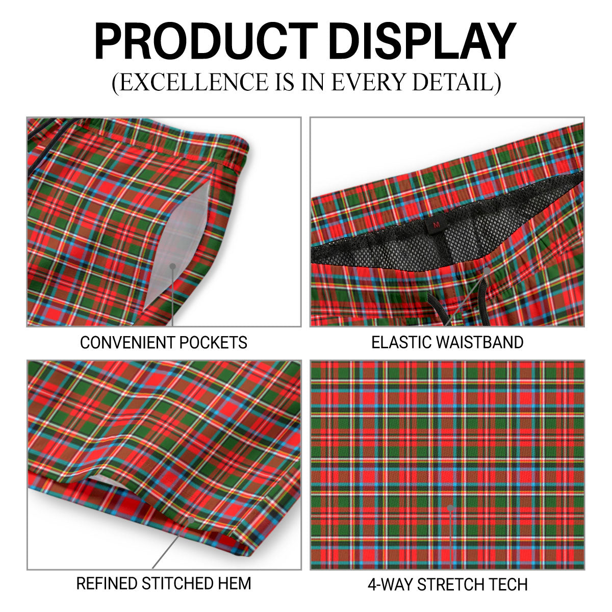 Stewart Royal Tartan Crest Men's Beach Shorts