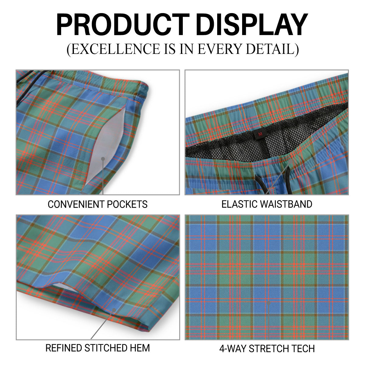 Stewart of Appin Hunting Ancient Tartan Crest Men's Beach Shorts