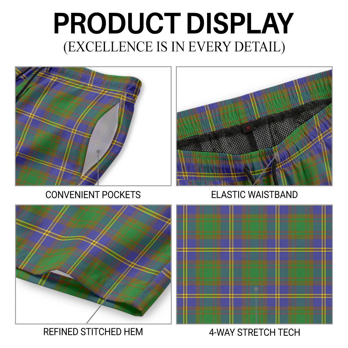 Strang (or Strange) Tartan Crest Men's Beach Shorts
