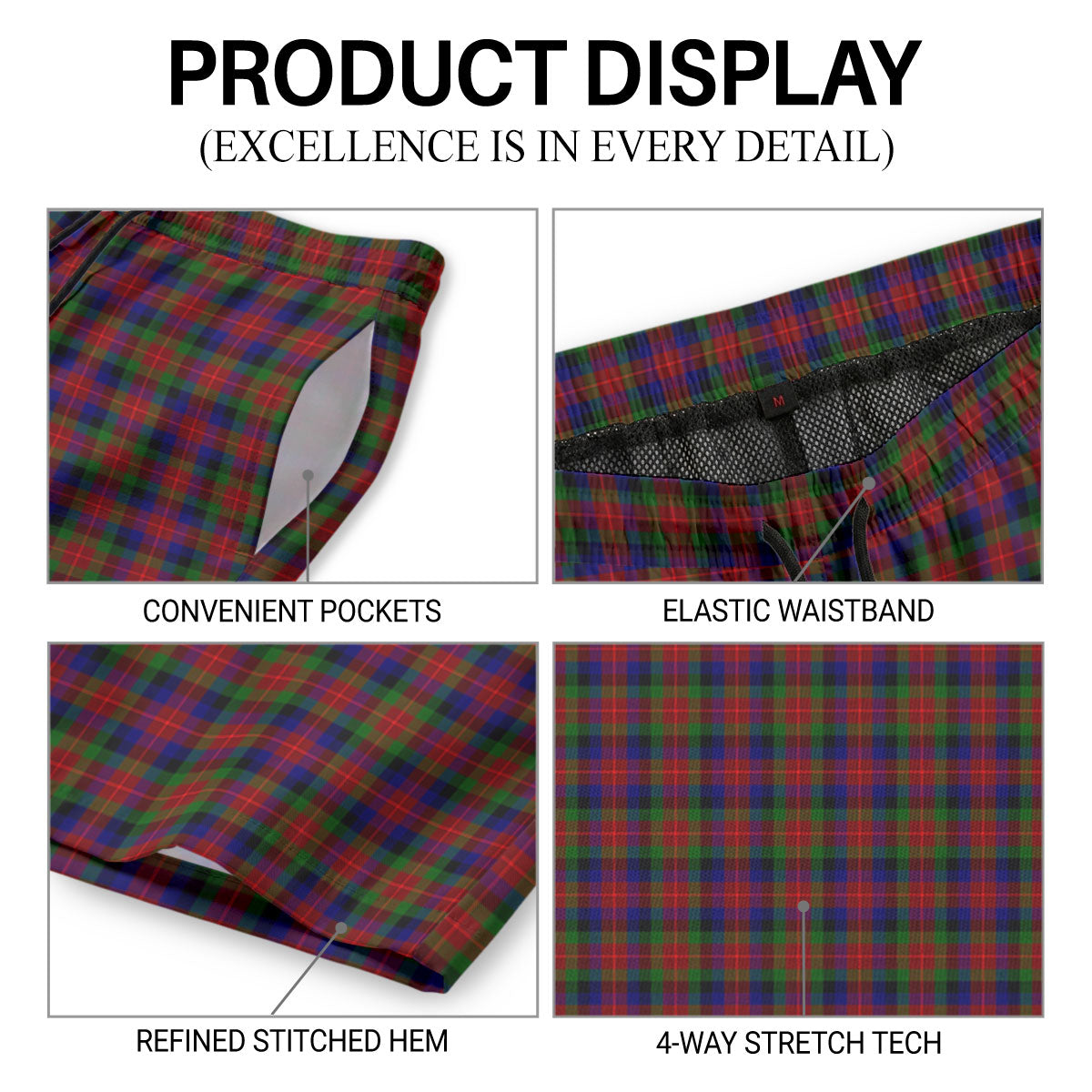 Tennant Tartan Crest Men's Beach Shorts