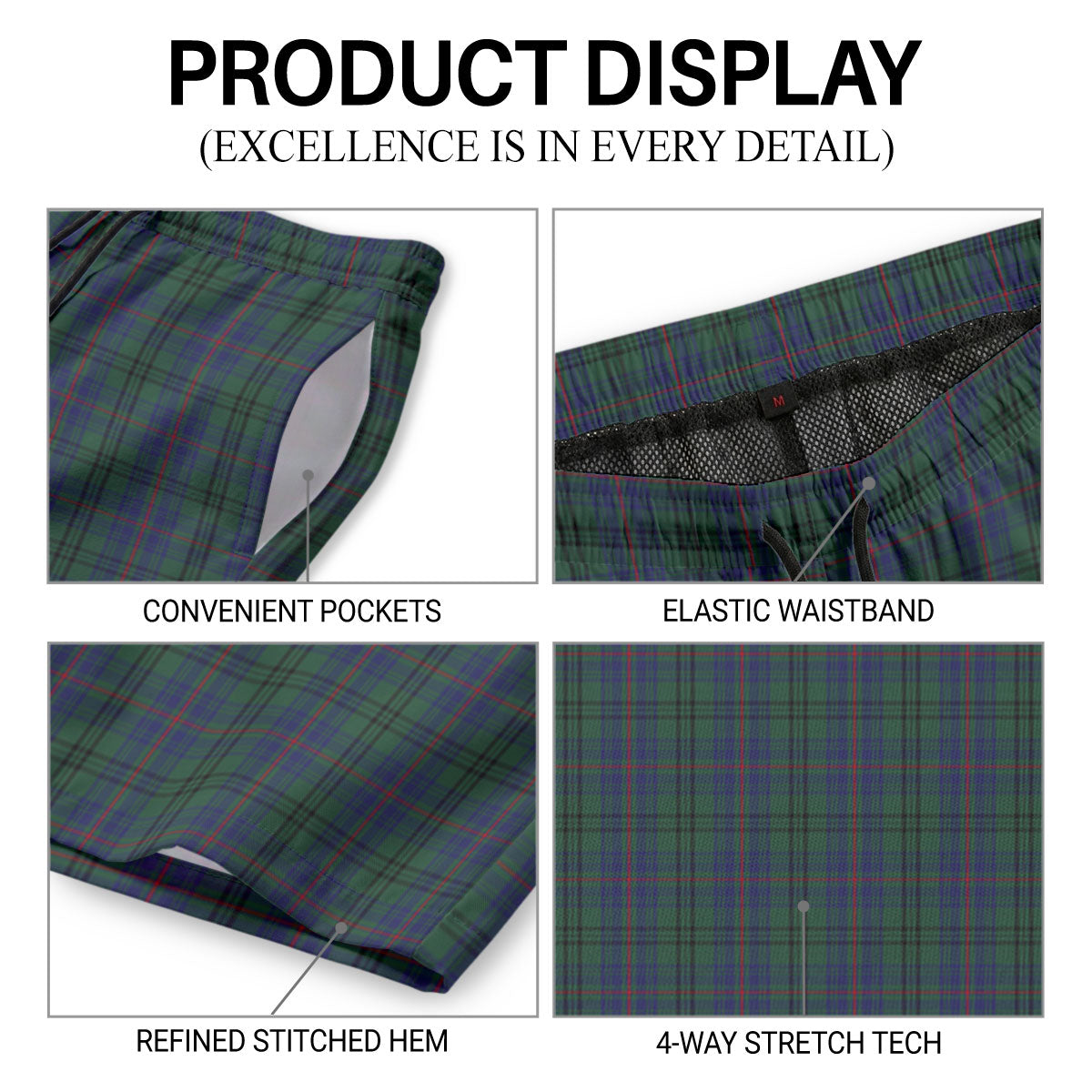 Walker Hunting Tartan Crest Men's Beach Shorts
