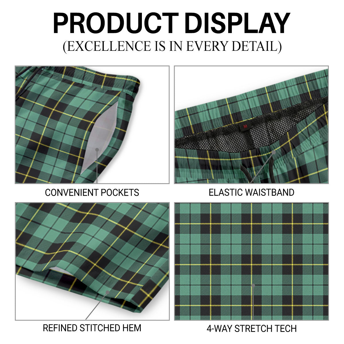 Wallace Hunting Ancient Tartan Crest Men's Beach Shorts
