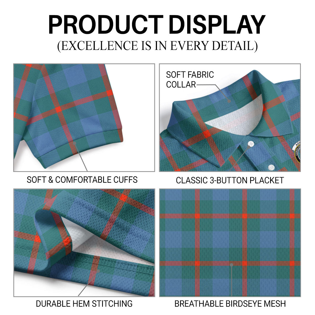 Agnew Ancient Tartan Crest Birdseye Mesh Polo Shirt