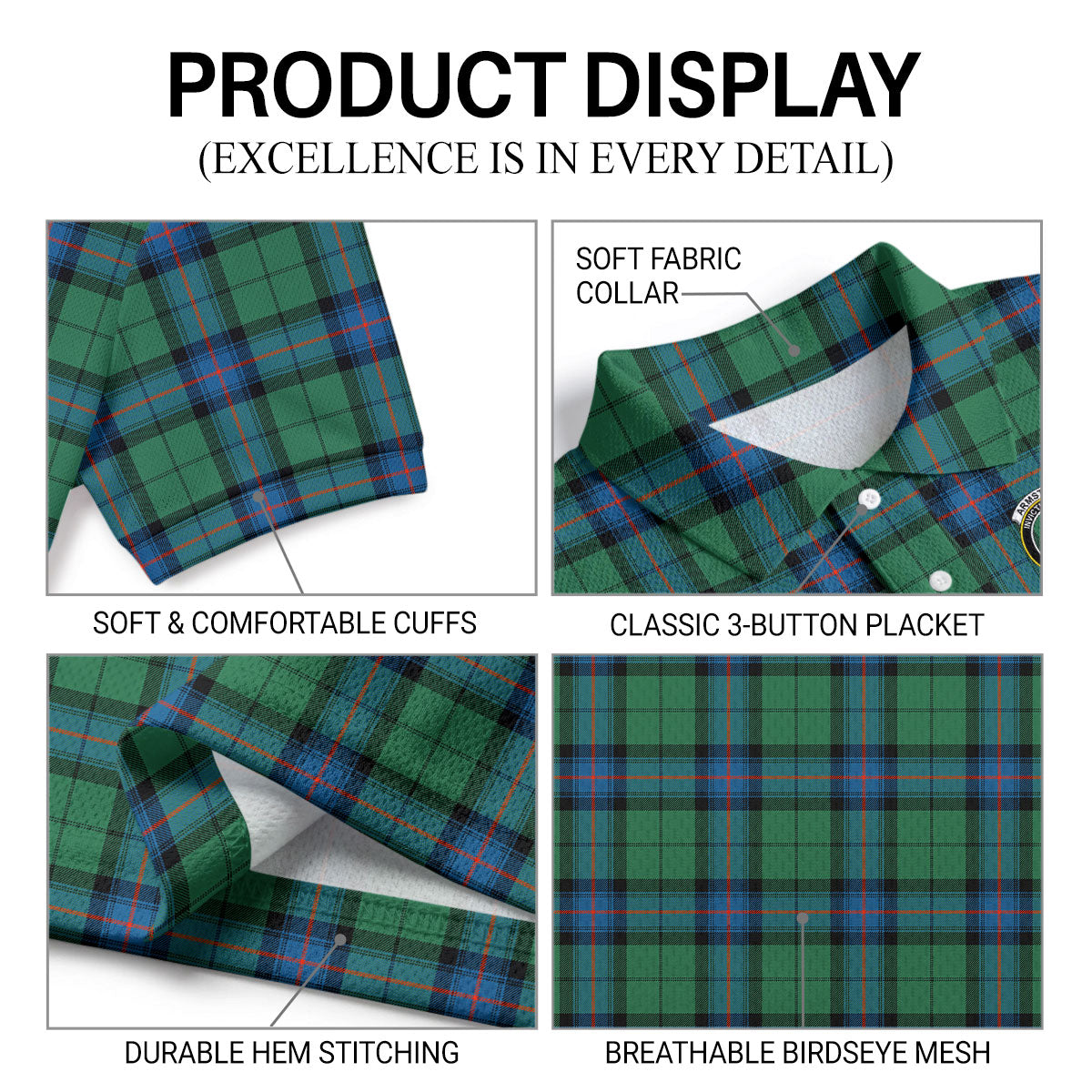 Armstrong Ancient Tartan Crest Birdseye Mesh Polo Shirt