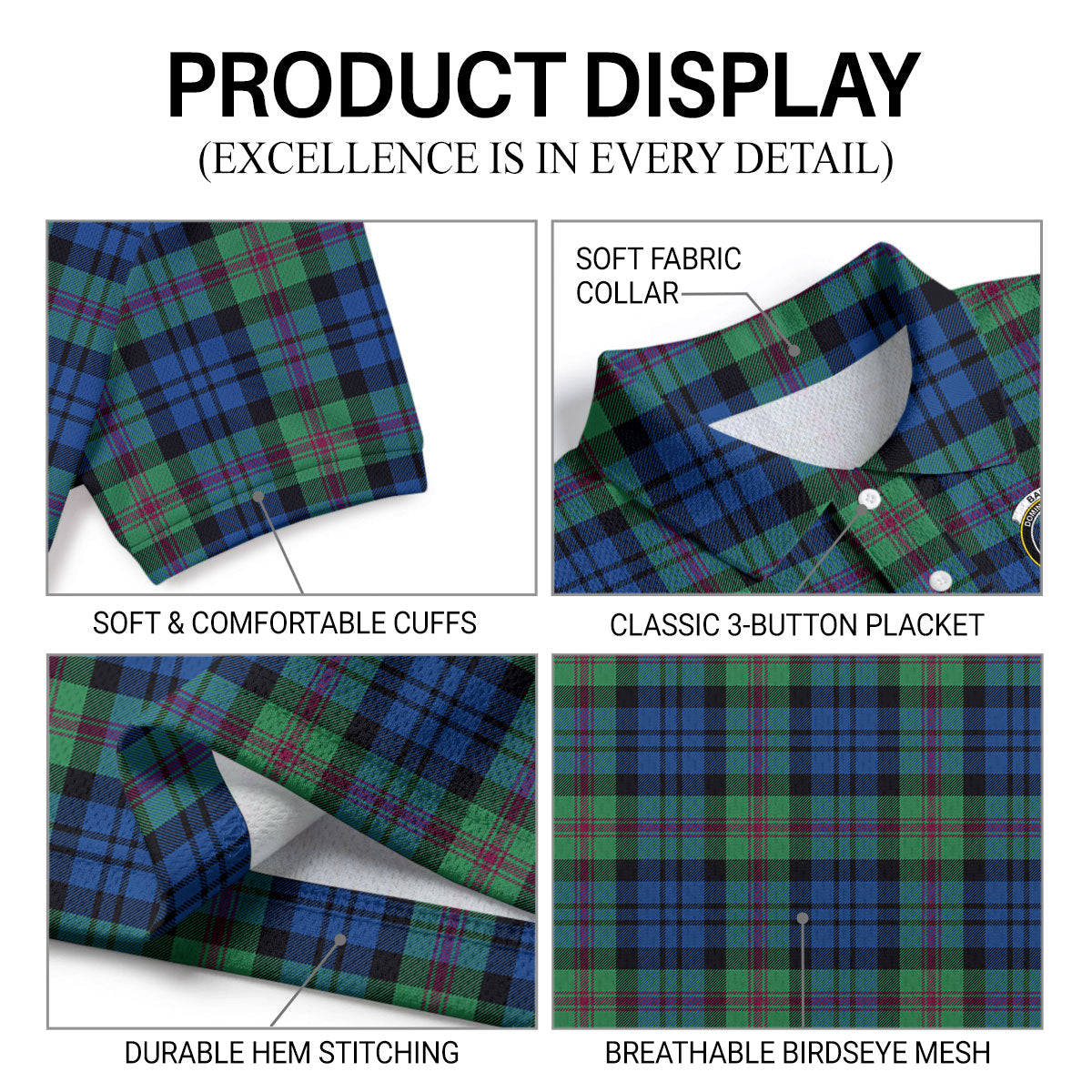 Baird Ancient Tartan Crest Birdseye Mesh Polo Shirt
