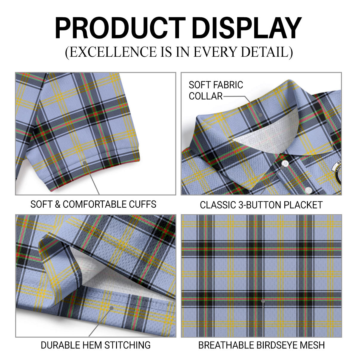 Bell of the Borders Tartan Crest Birdseye Mesh Polo Shirt