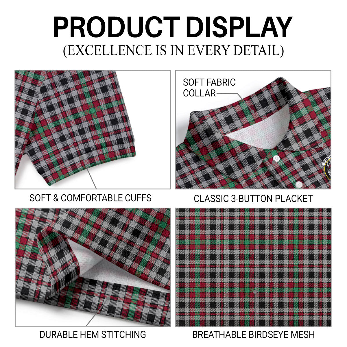 Borthwick Ancient Tartan Crest Birdseye Mesh Polo Shirt