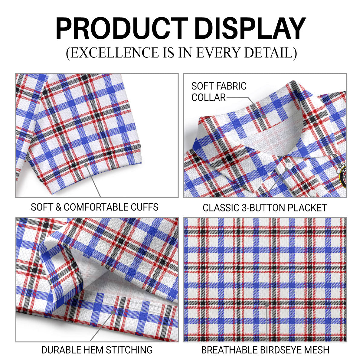 Boswell Modern Tartan Crest Birdseye Mesh Polo Shirt