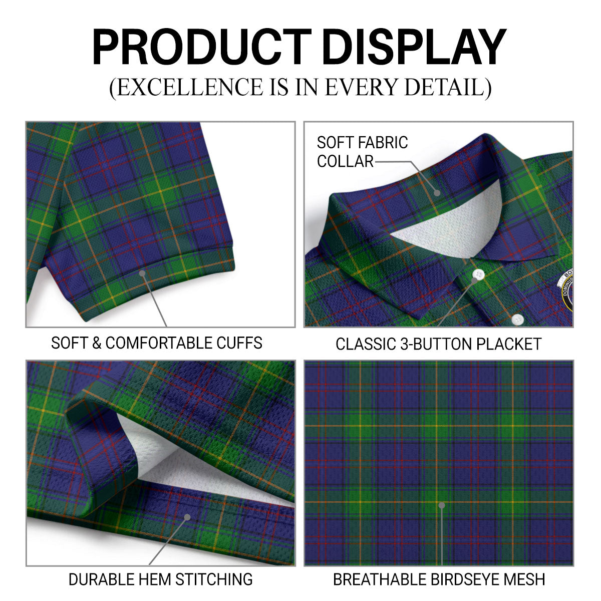 Boyle Tartan Crest Birdseye Mesh Polo Shirt