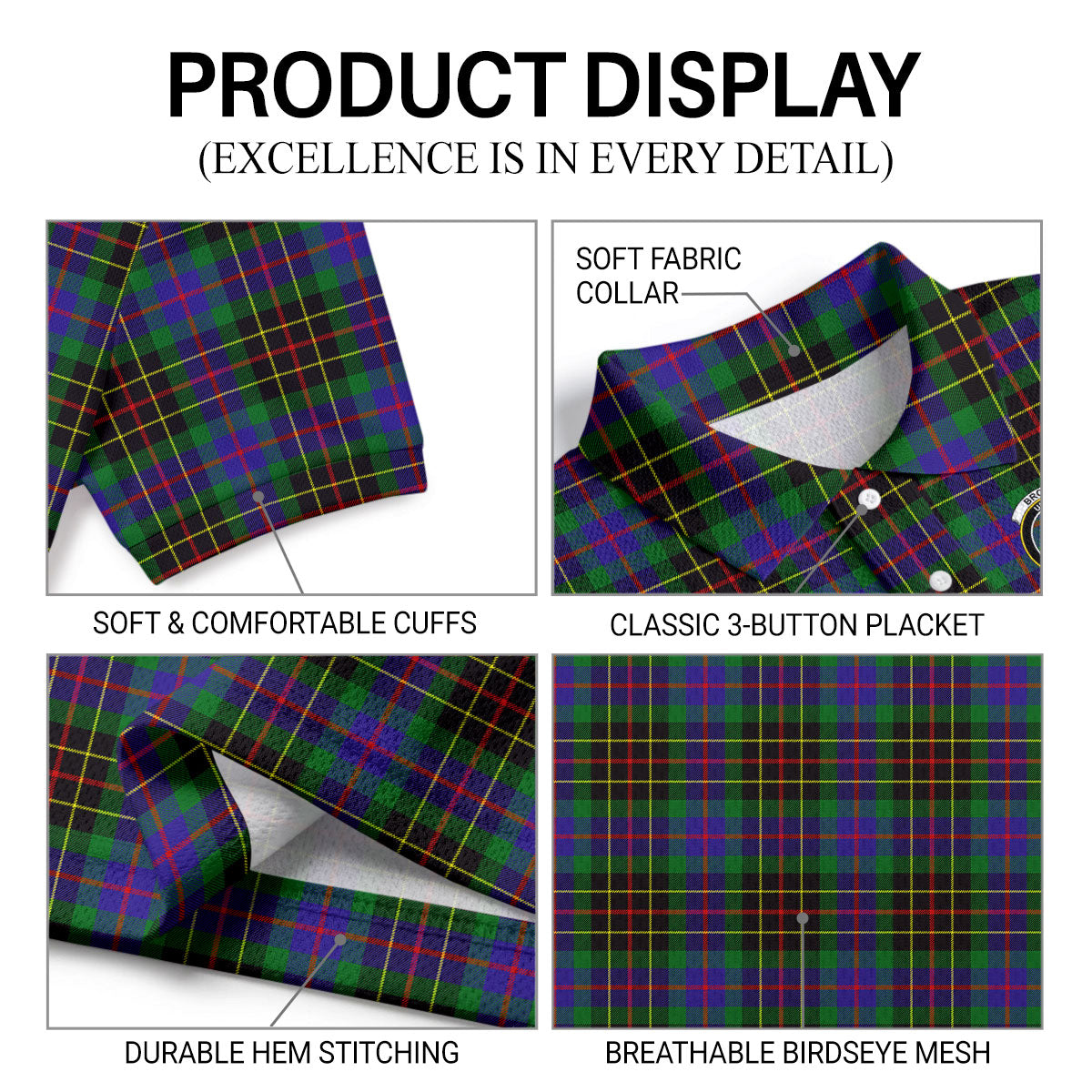 Brodie Hunting Modern Tartan Crest Birdseye Mesh Polo Shirt