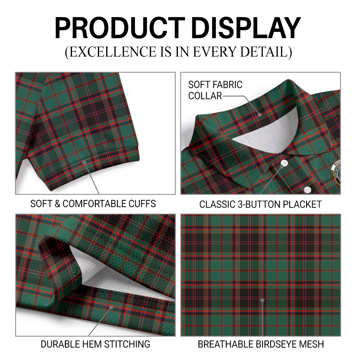 Buchan Ancient Tartan Crest Birdseye Mesh Polo Shirt