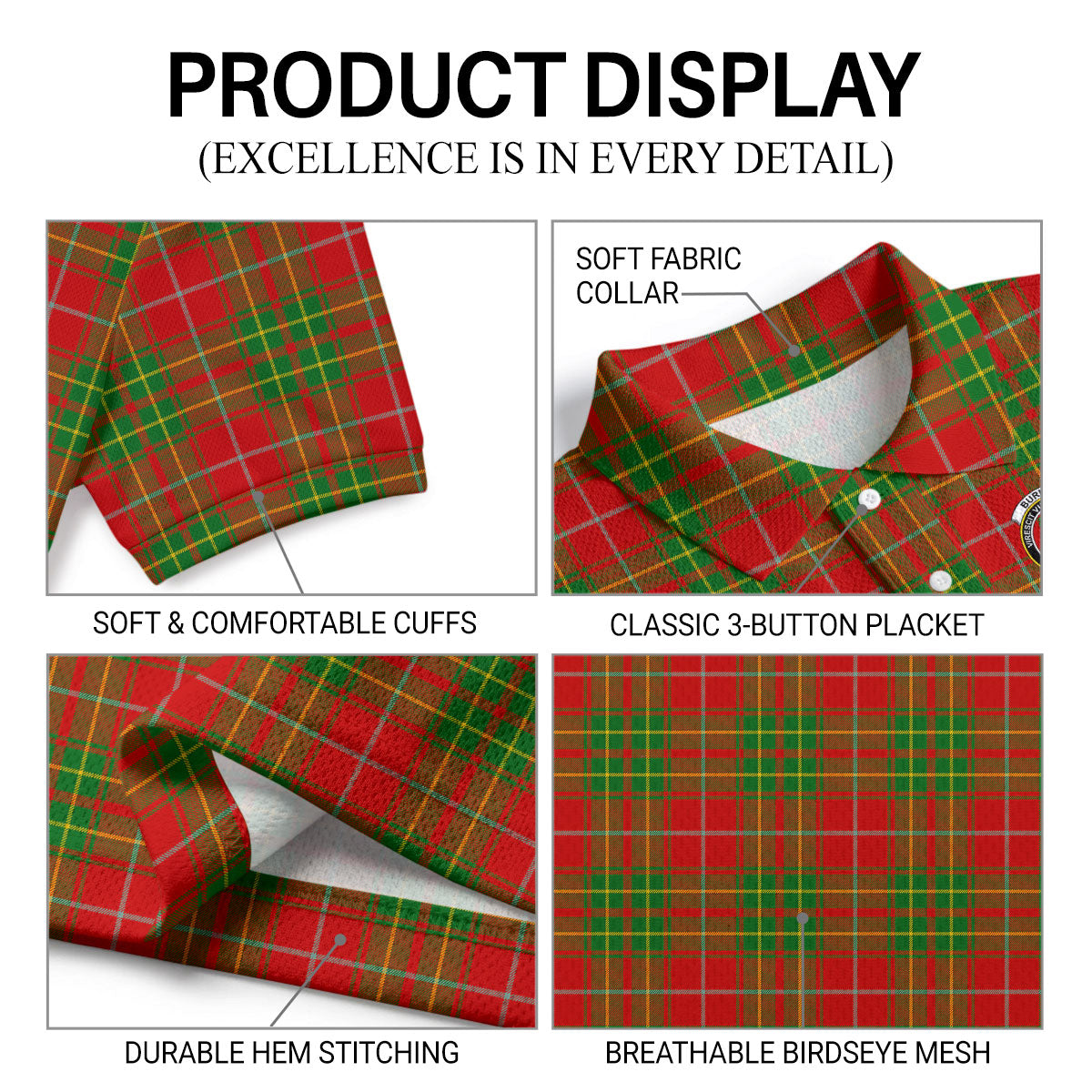 Burnett Ancient Tartan Crest Birdseye Mesh Polo Shirt