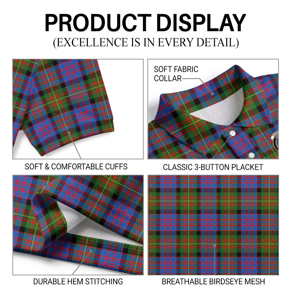 Carnegie Ancient Tartan Crest Birdseye Mesh Polo Shirt
