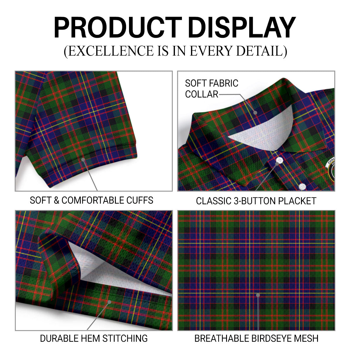Chalmers Tartan Crest Birdseye Mesh Polo Shirt