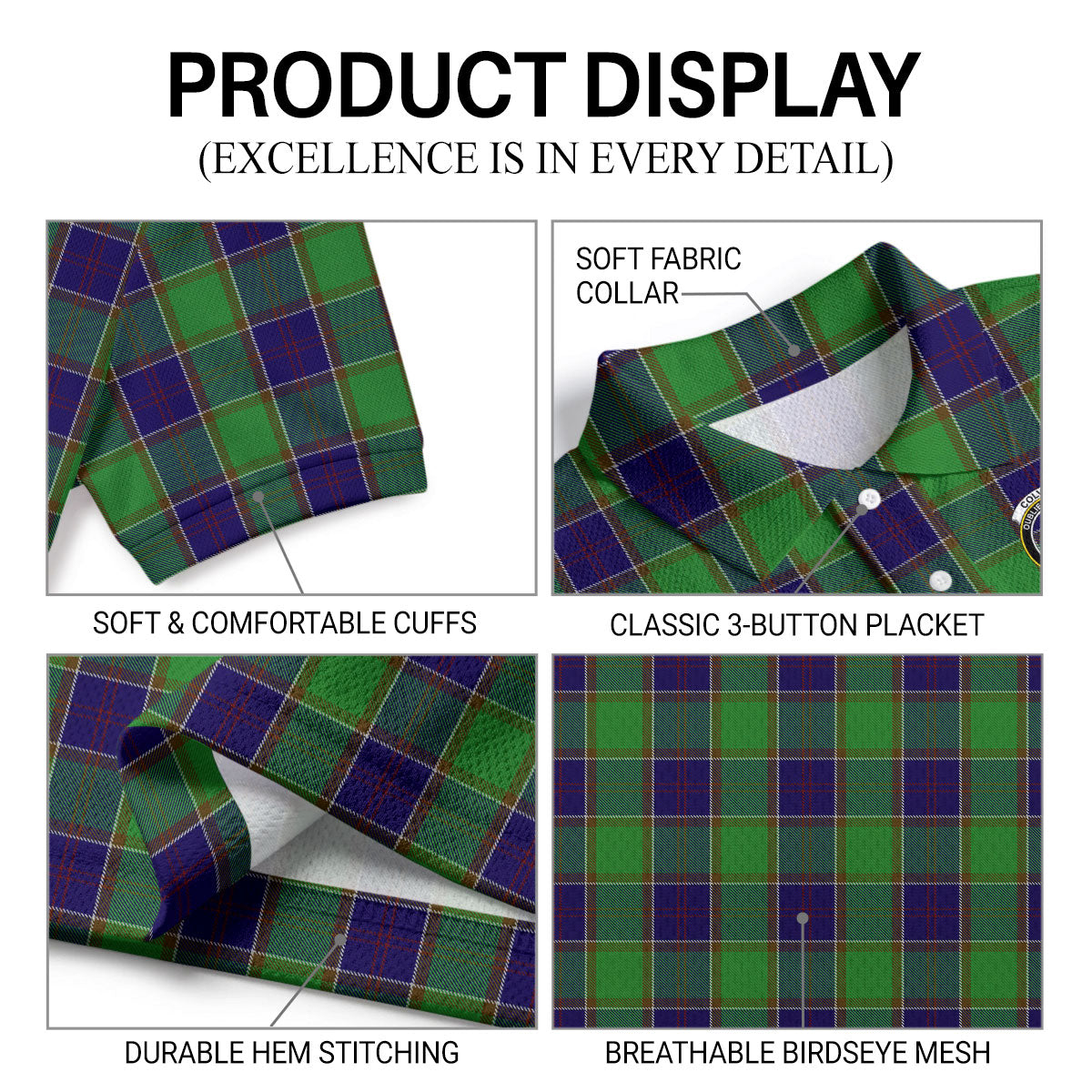 Colville Tartan Crest Birdseye Mesh Polo Shirt
